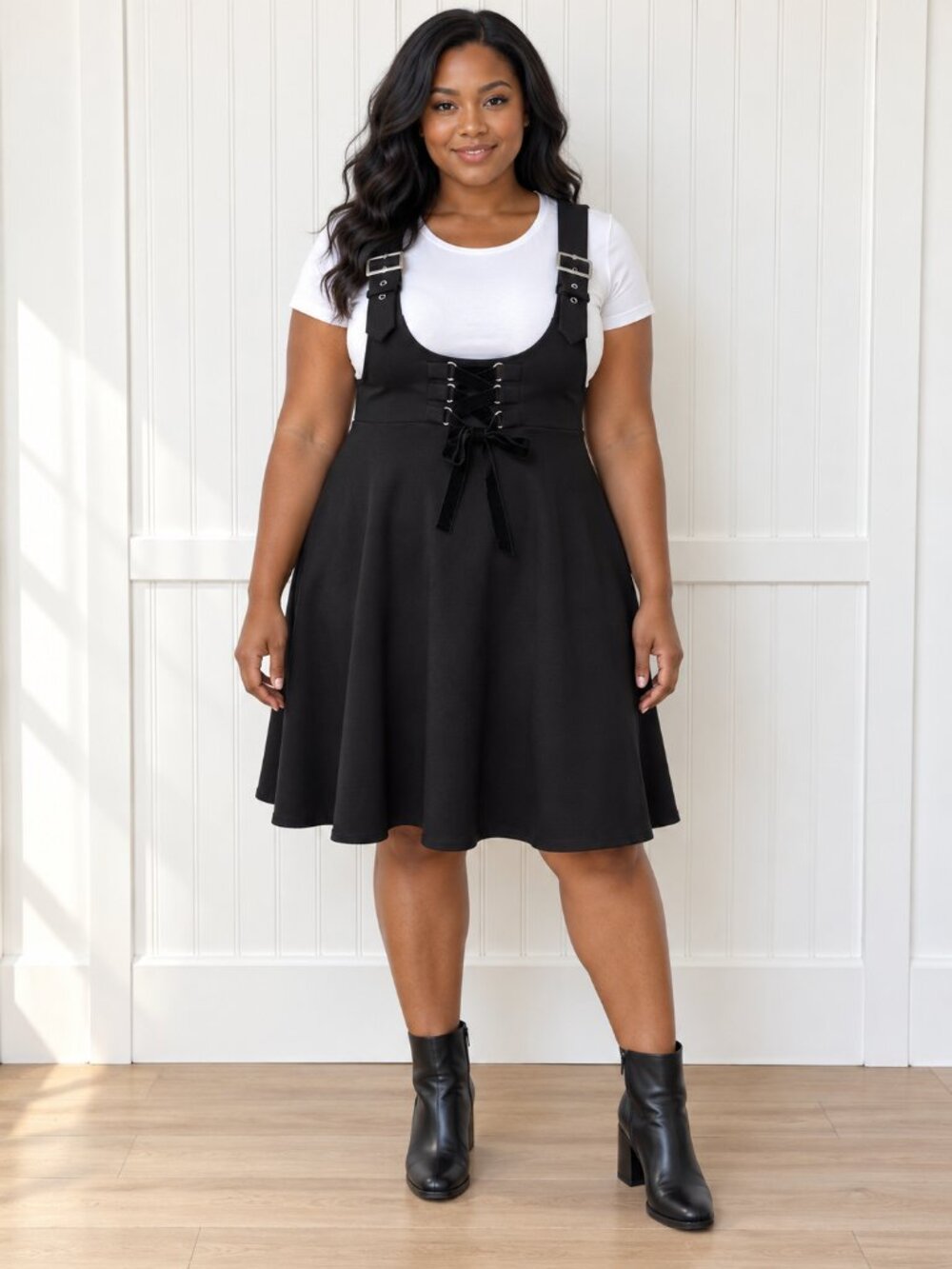 Torrid Nightfall Black Corset Lace-Up Pinafore Dress Size 00 (US 10) M/L NWT